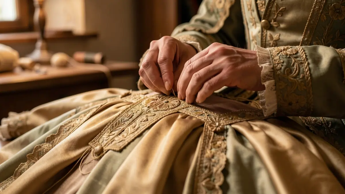 Dones cosint vestits històrics per a la Festa del Rei Jaume I a Salou.