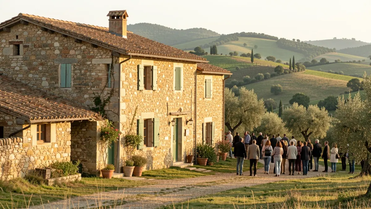 Image of a traditional farmhouse in a rural setting in Catalonia.