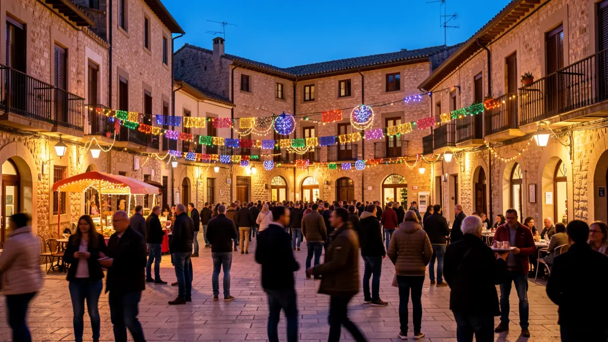 Generic image of a town festival in Maresme with decorations and people.