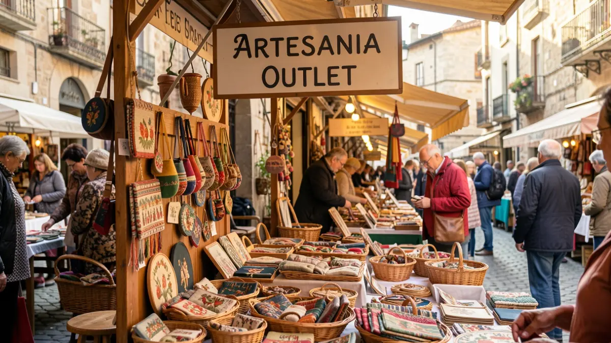 Handmade crafts outlet stall at Tona Market, featuring handcrafted products and a local commerce atmosphere.