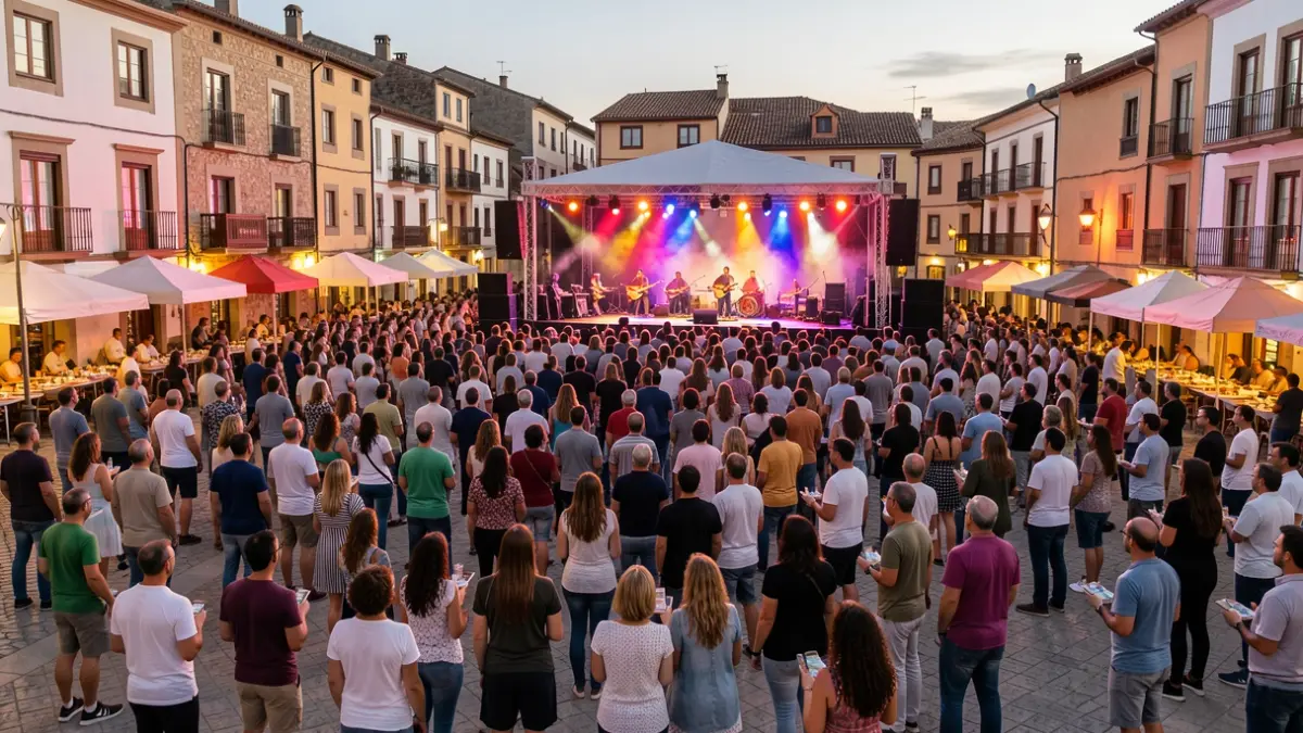 Ambiente del Mercat de Música Viva de Vic con público disfrutando de un concierto en la Plaça Major.