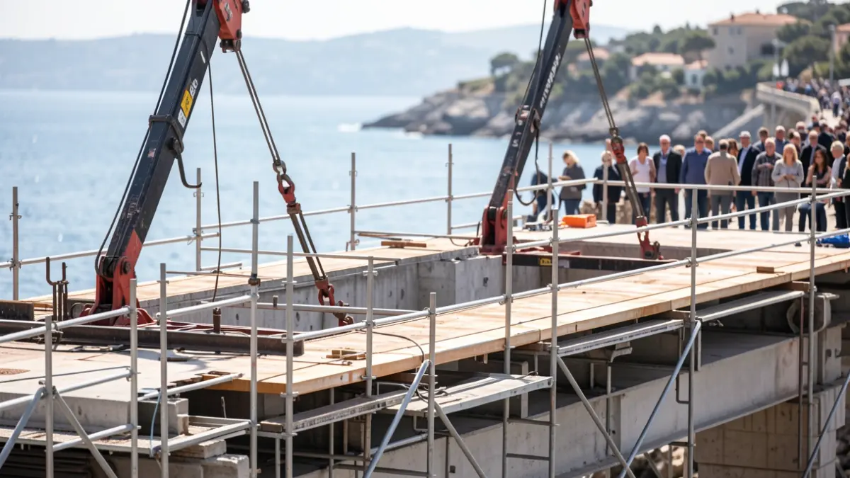 Nova plataforma del pont del Petroli de Badalona en construcció al port.