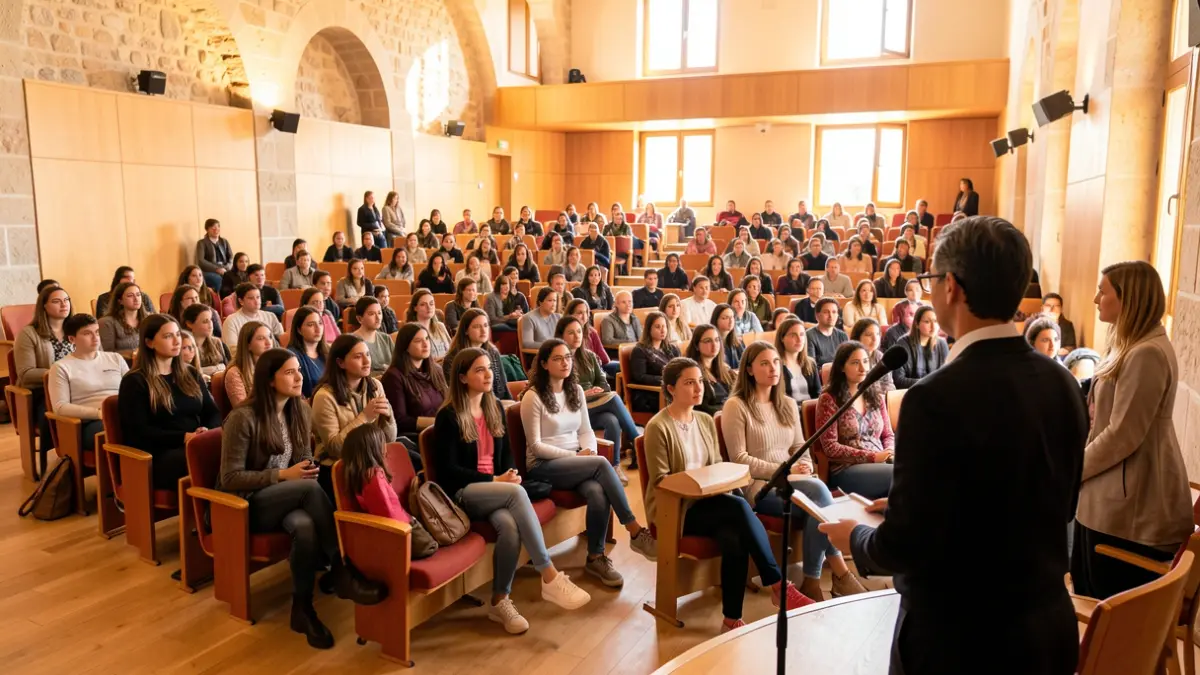 Imatge genèrica d'una sala d'actes amb públic assistint a una xerrada.