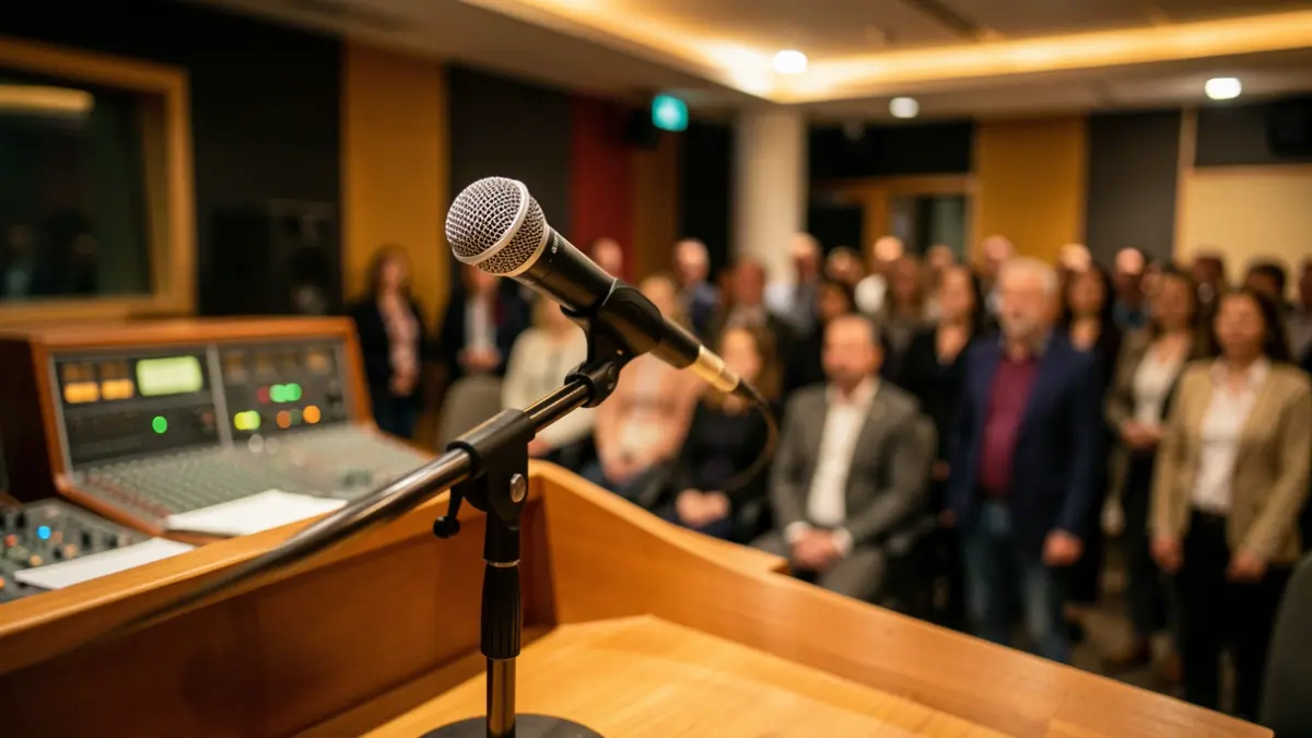 Generic image of a microphone in a radio studio.