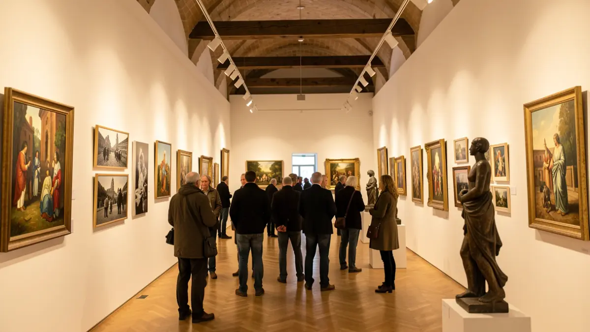 Interior of a cultural exhibition hall in Tarragona with various artworks.