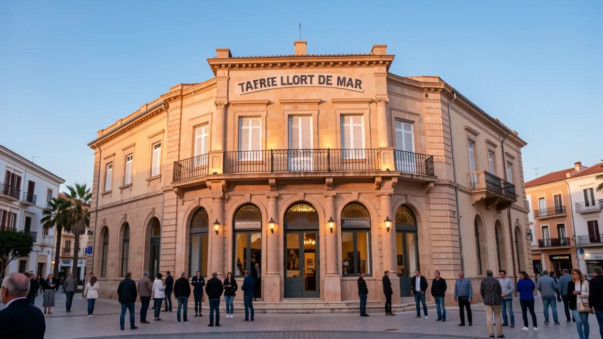 Fachada del Teatro de Lloret de Mar con luz cálida.
