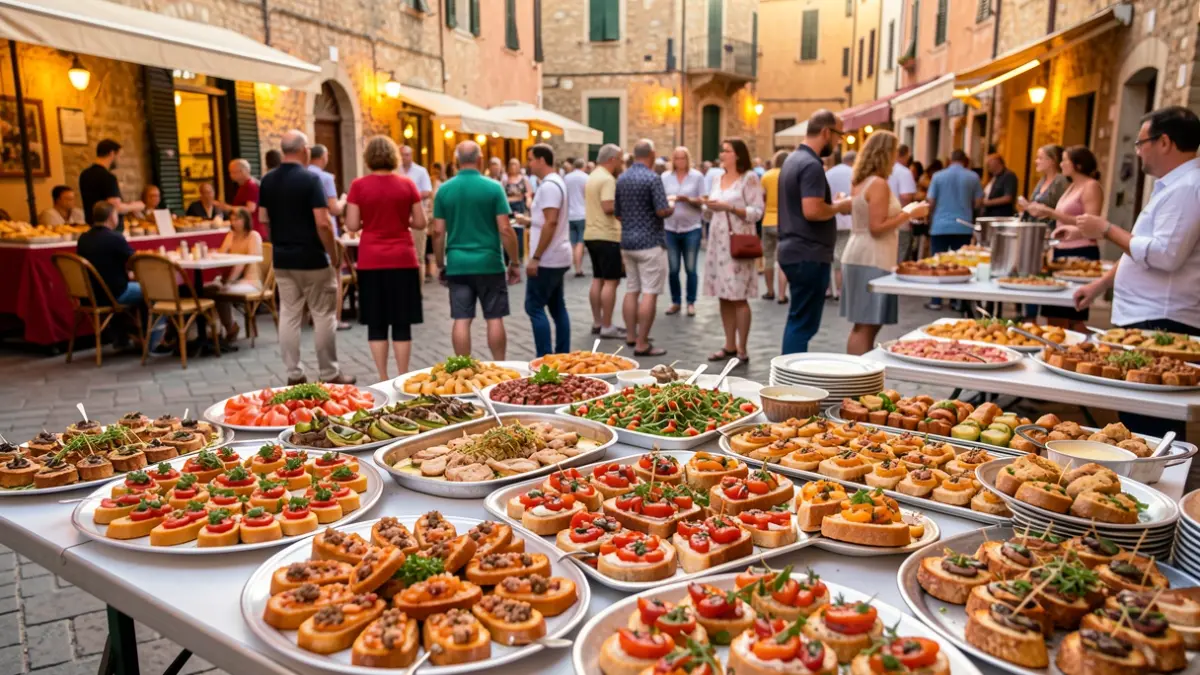 Imatge genèrica d'una festa gastronòmica al carrer amb tapes i gent.