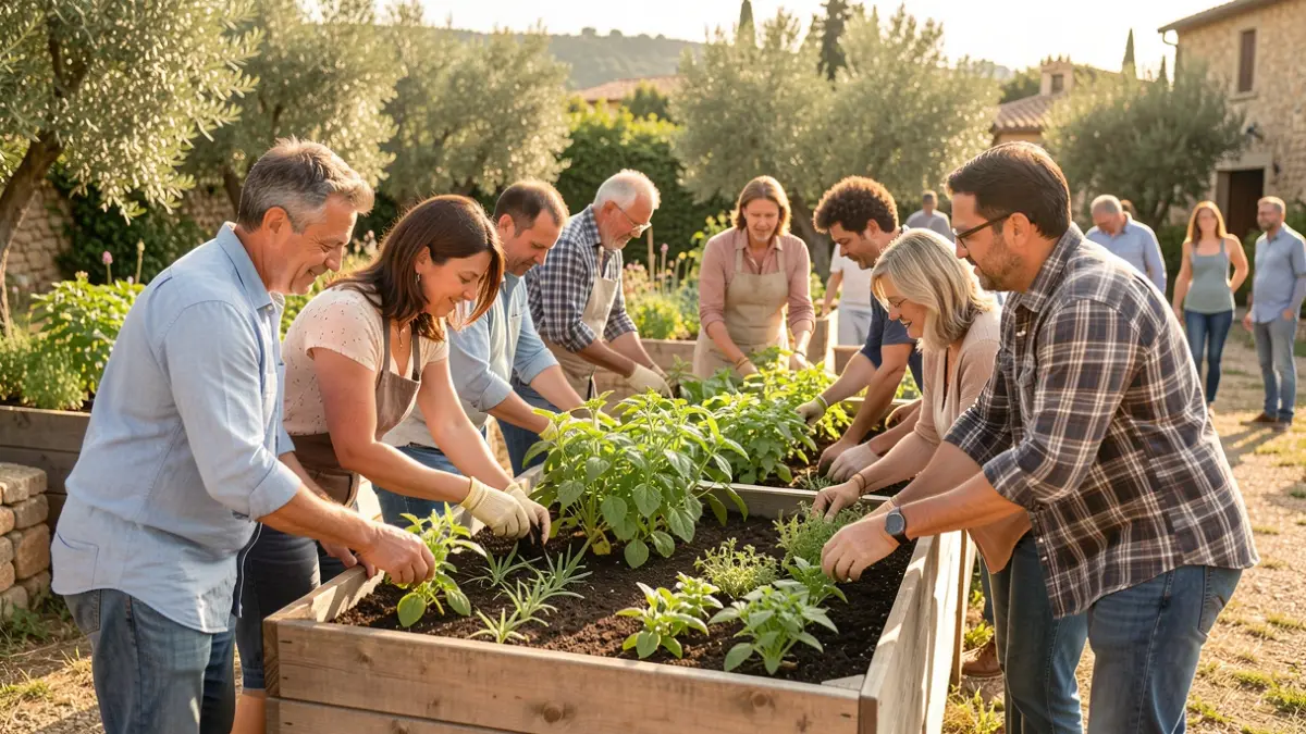 People participating in a community horticulture activity in Santa Perpètua de Mogoda.