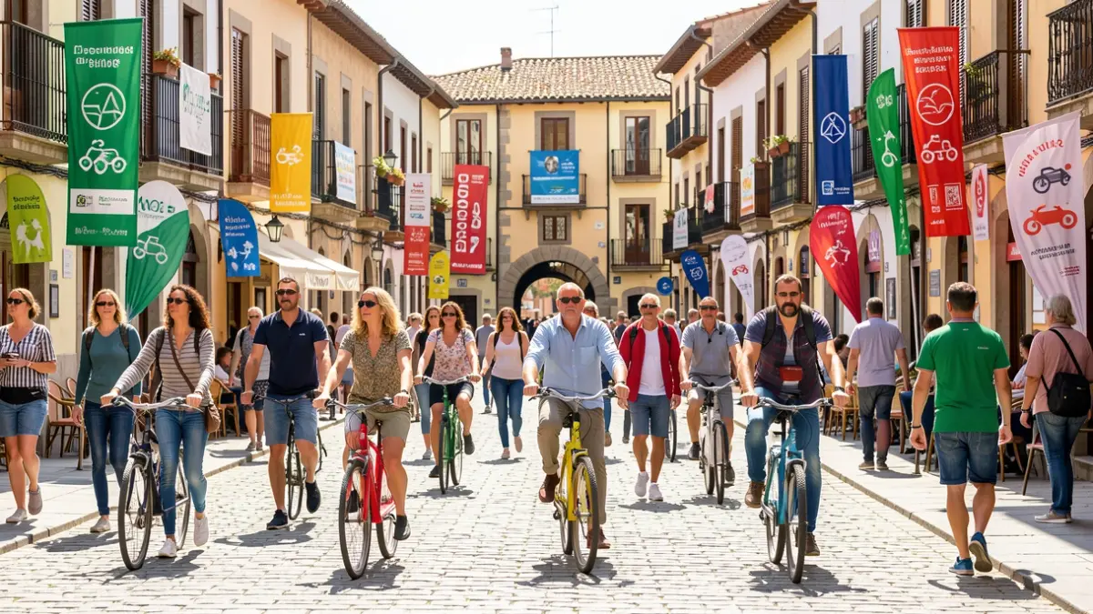 Gente participando en actividades de movilidad sostenible en Santa Maria de Palautordera.