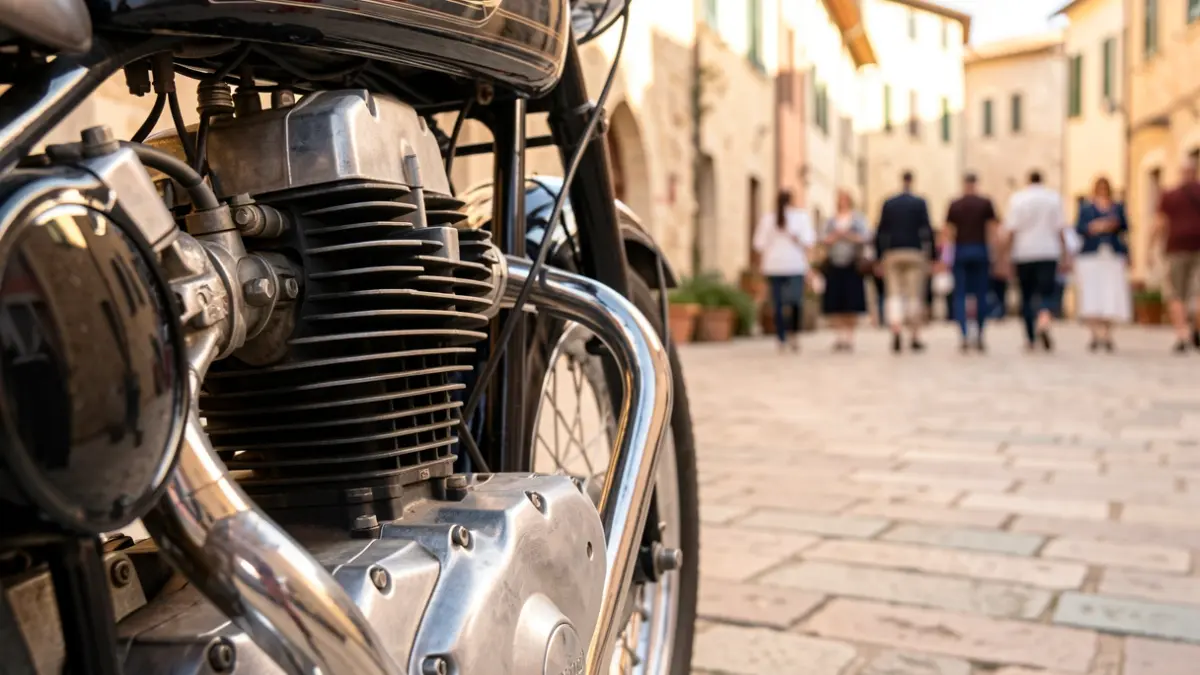 Detail of a classic motorcycle engine at a fair in Mollerussa.