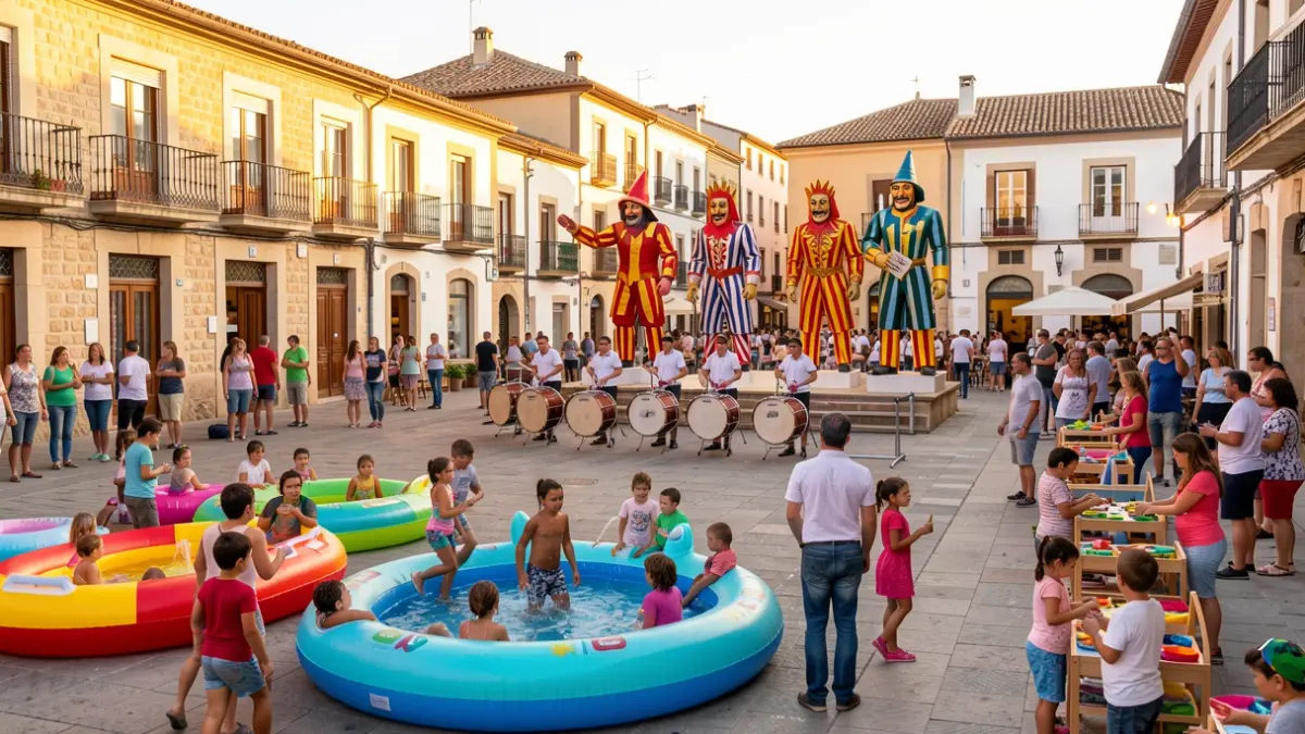 Imagen genérica de una fiesta popular en Catalunya con hinchables, gigantes y música.