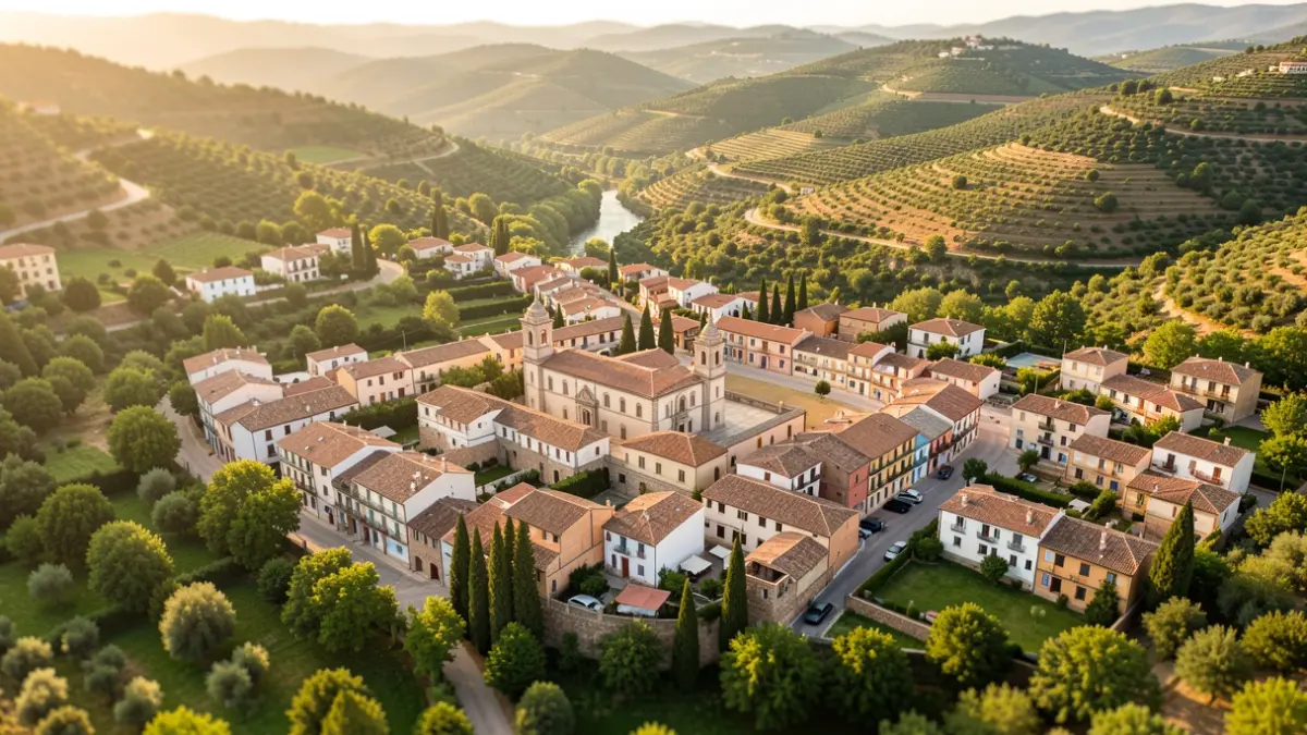 Vista aérea del municipio de Figaró-Montmany con su ayuntamiento.