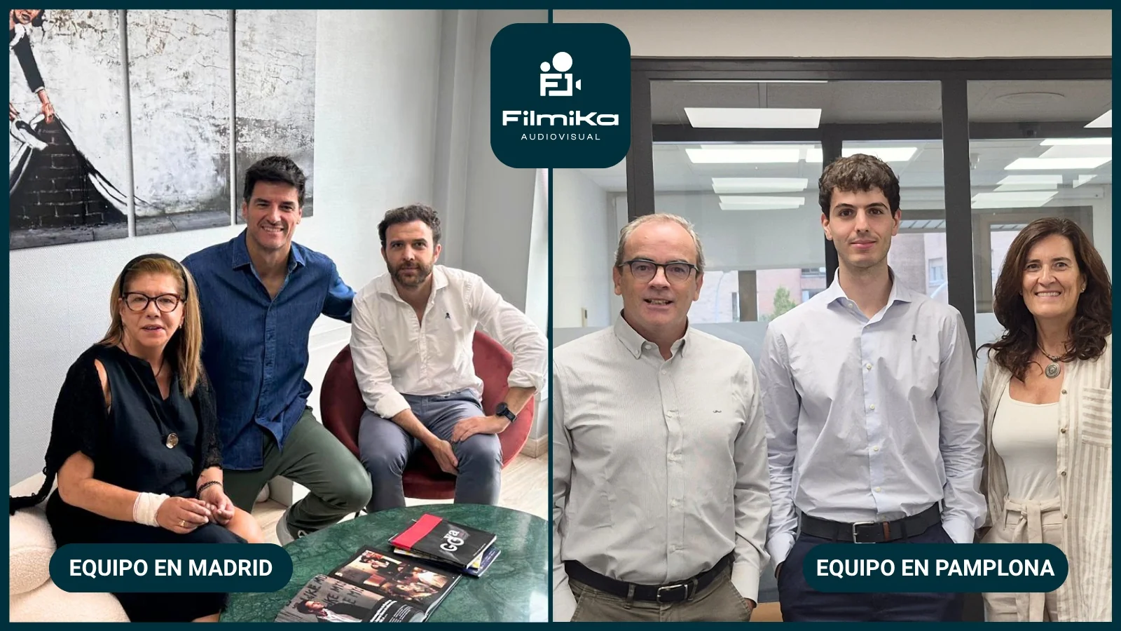 Equip de Filmika Audiovisual a les seves oficines de Madrid i Pamplona.
