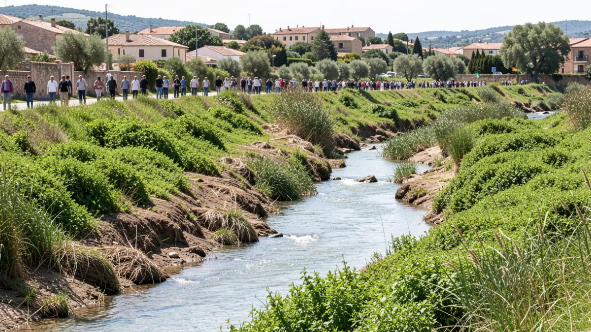 Treballs de neteja i desbrossat a la llera del riu Muga a Castelló d'Empúries.