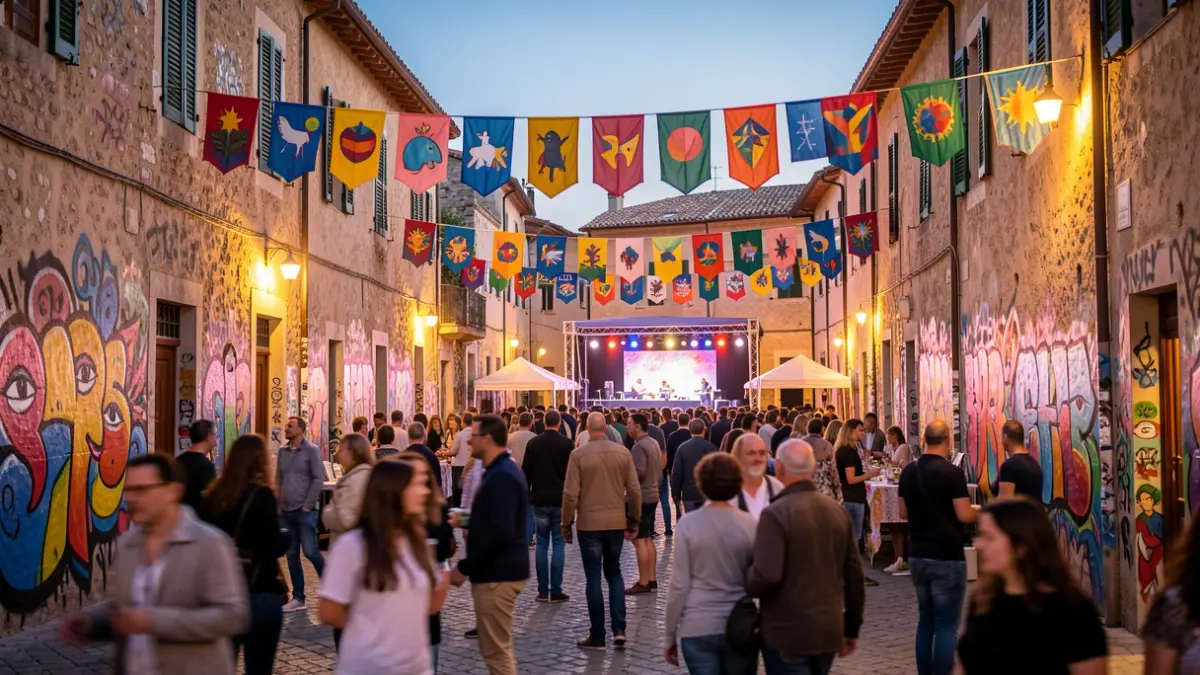 Imatge genèrica d'un festival de carrer a una plaça mediterrània al capvespre.