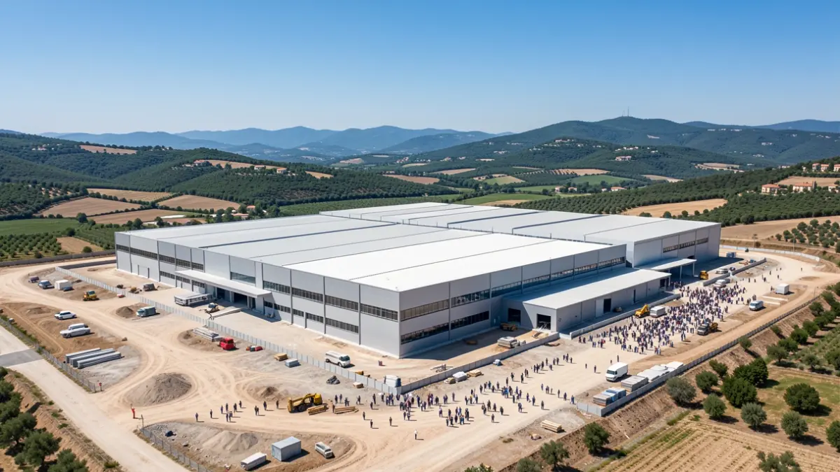 Aerial view of a new industrial complex under construction in Catalonia.