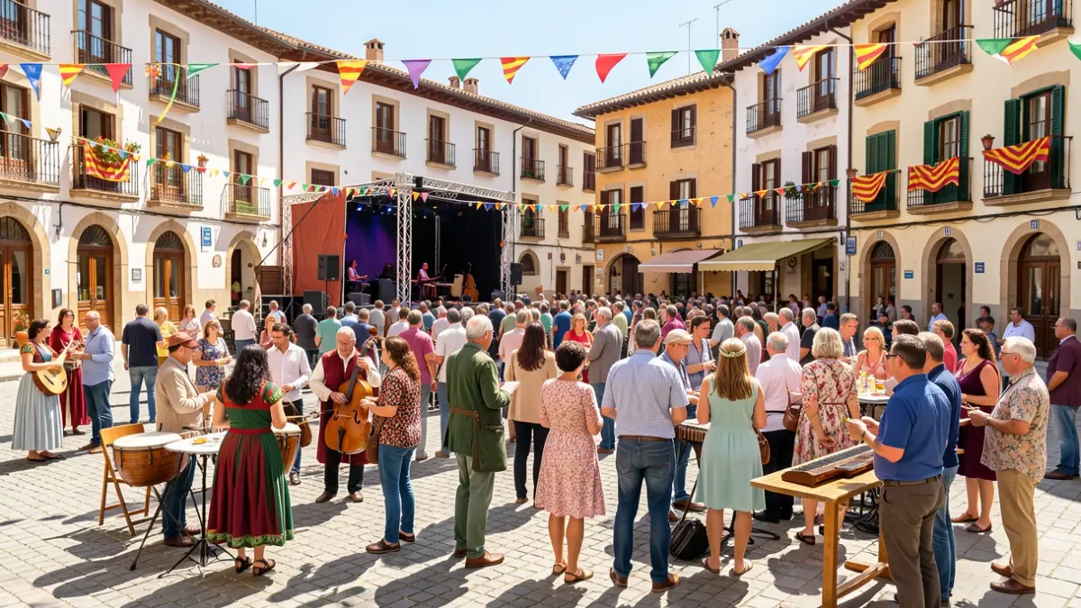 Imagen genérica de una plaza de pueblo catalán durante una fiesta popular.