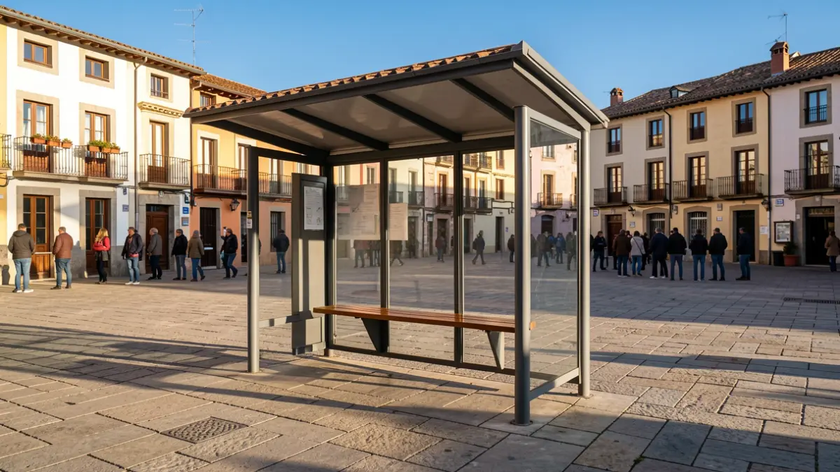 Imagen genérica de una parada de autobús en un pueblo catalán.