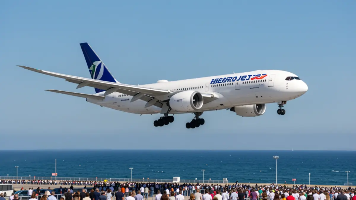 Iberojet airplanes taking off from Barcelona airport.