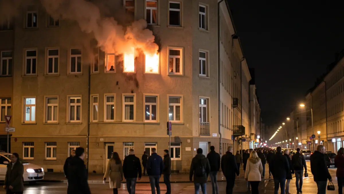 Imagen genérica de un edificio en llamas por la noche.
