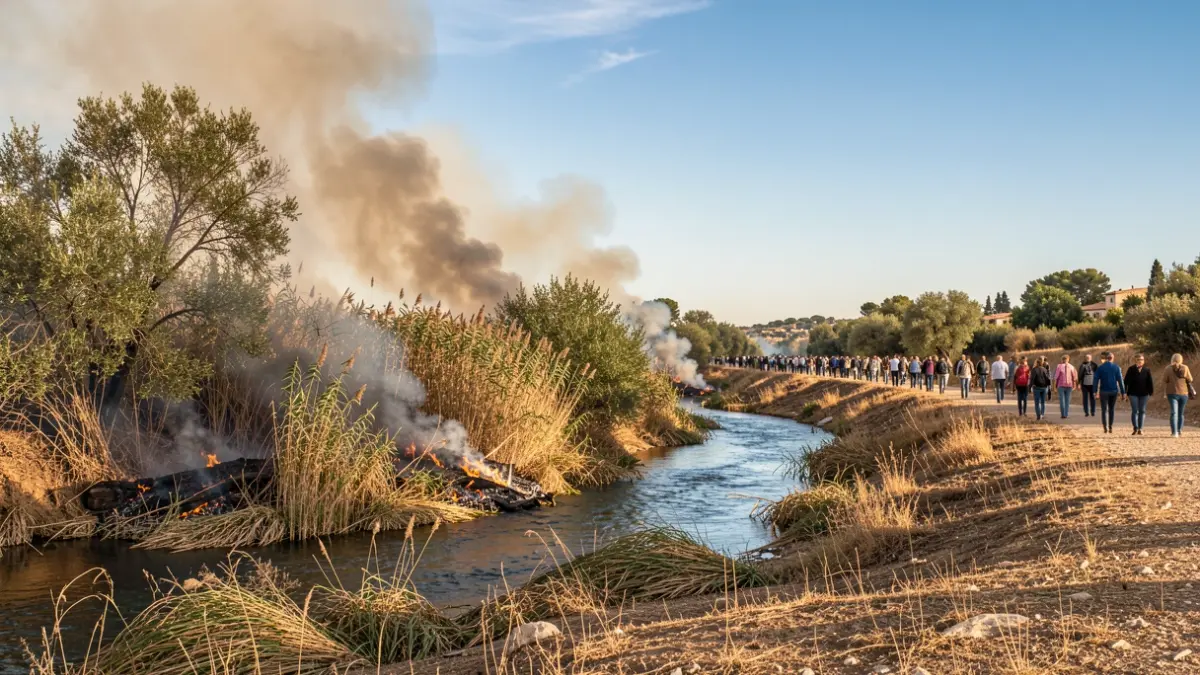 Imatge genèrica d'un incendi forestal a la vora d'un riu.