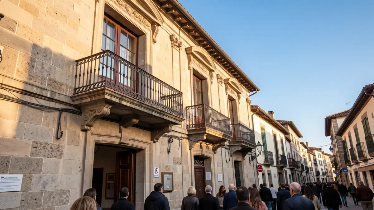 Imagen genérica de un ayuntamiento catalán con balcón y luz de verano.