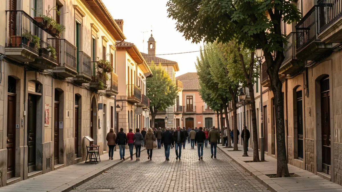 Imatge genèrica d'un carrer històric d'un barri català amb edificis antics i arbres.