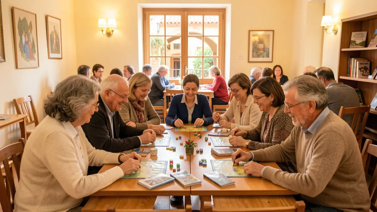 Personas de diferentes edades jugando a juegos de mesa en un casal de la Garrotxa.