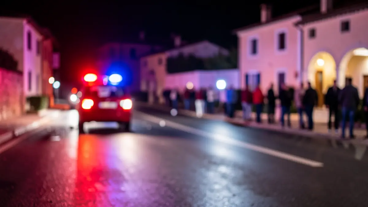 Imagen genérica de luces de emergencia reflejándose en asfalto mojado por la noche.