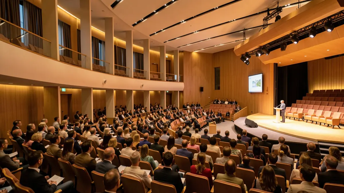 Auditori buit on es celebra una jornada sobre arquitectura i salut.
