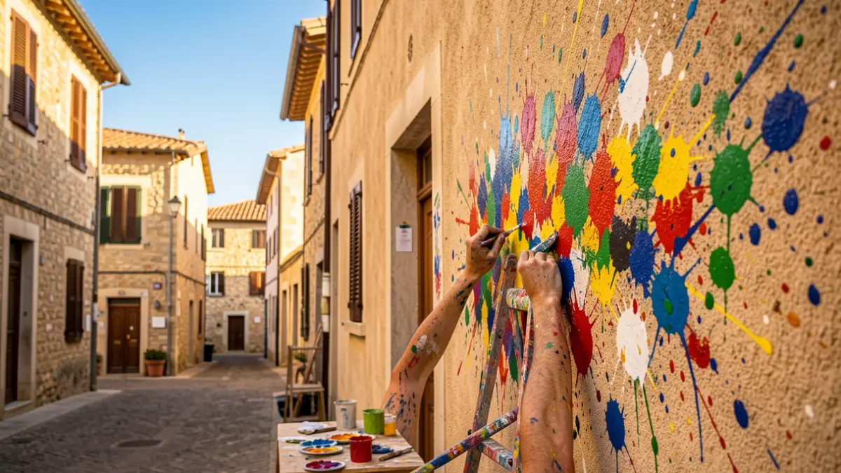 Young people painting a mural on a library wall in Torredembarra.