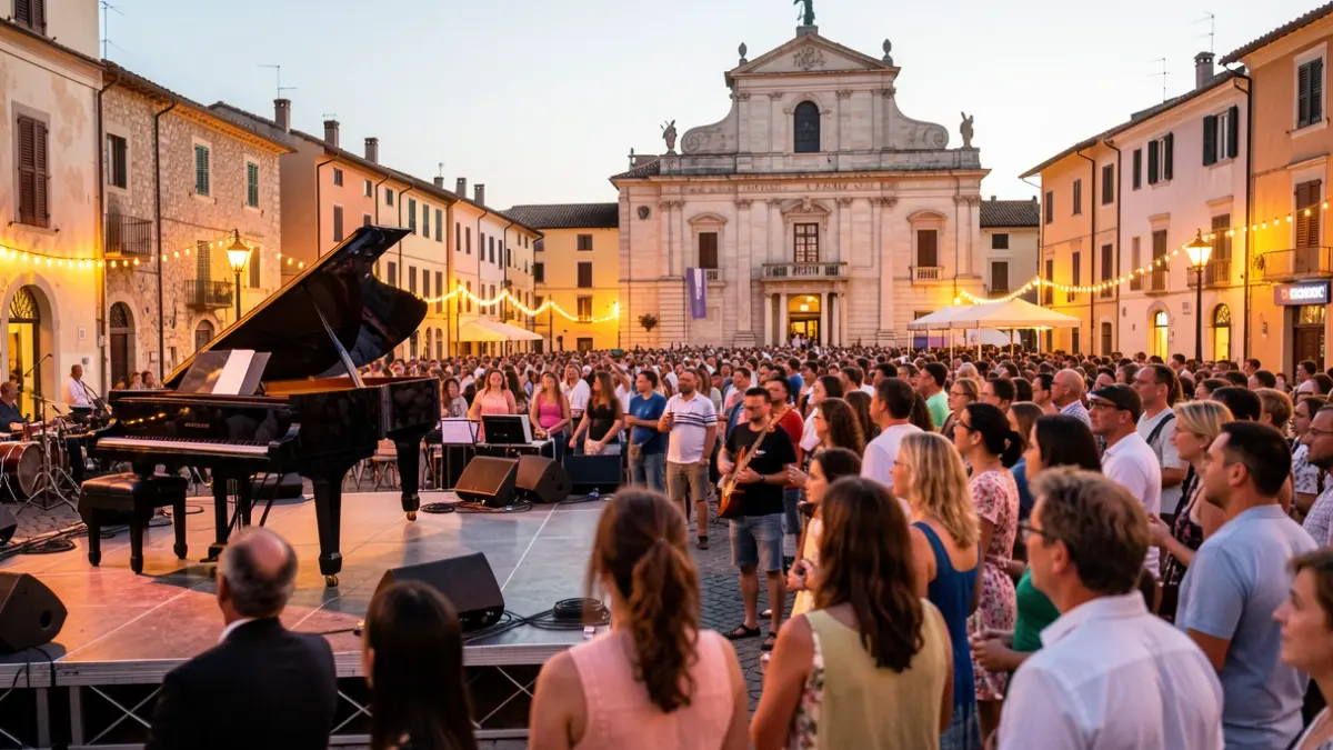 Imagen genérica de un festival de música en una plaza de pueblo mediterráneo.