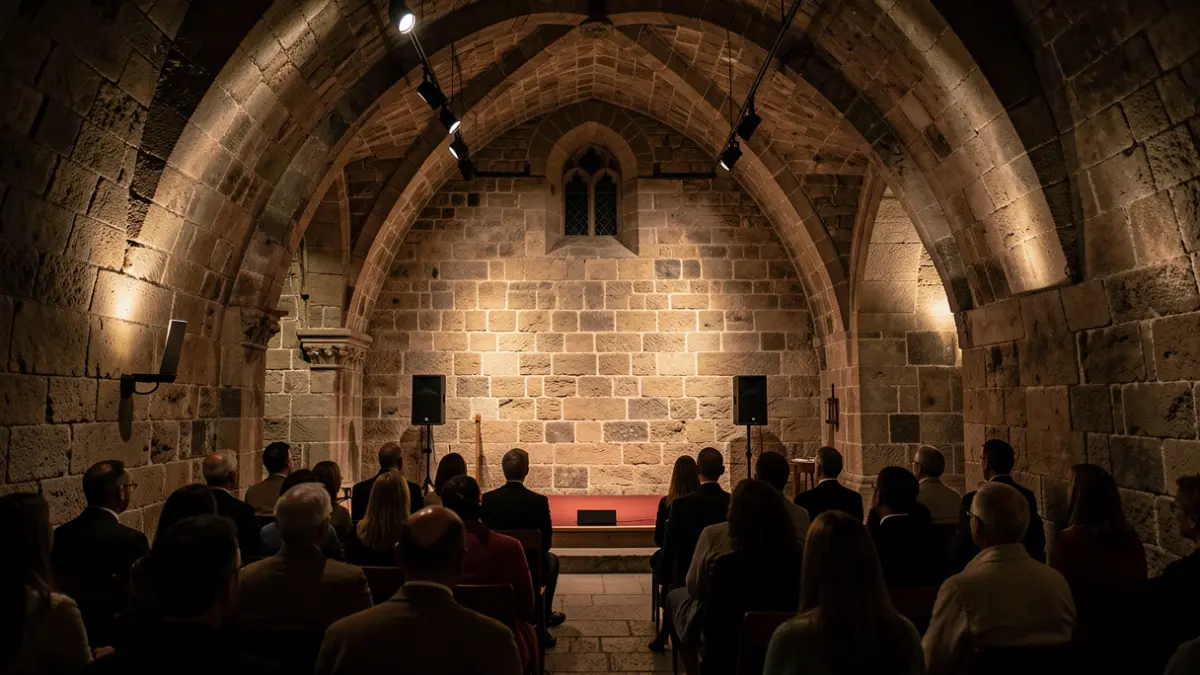 Generic image of a crypt with stage lighting.