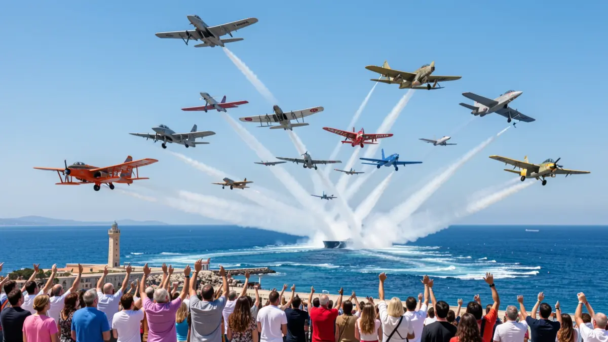 Imagen genérica de un espectáculo aéreo con varios aviones.