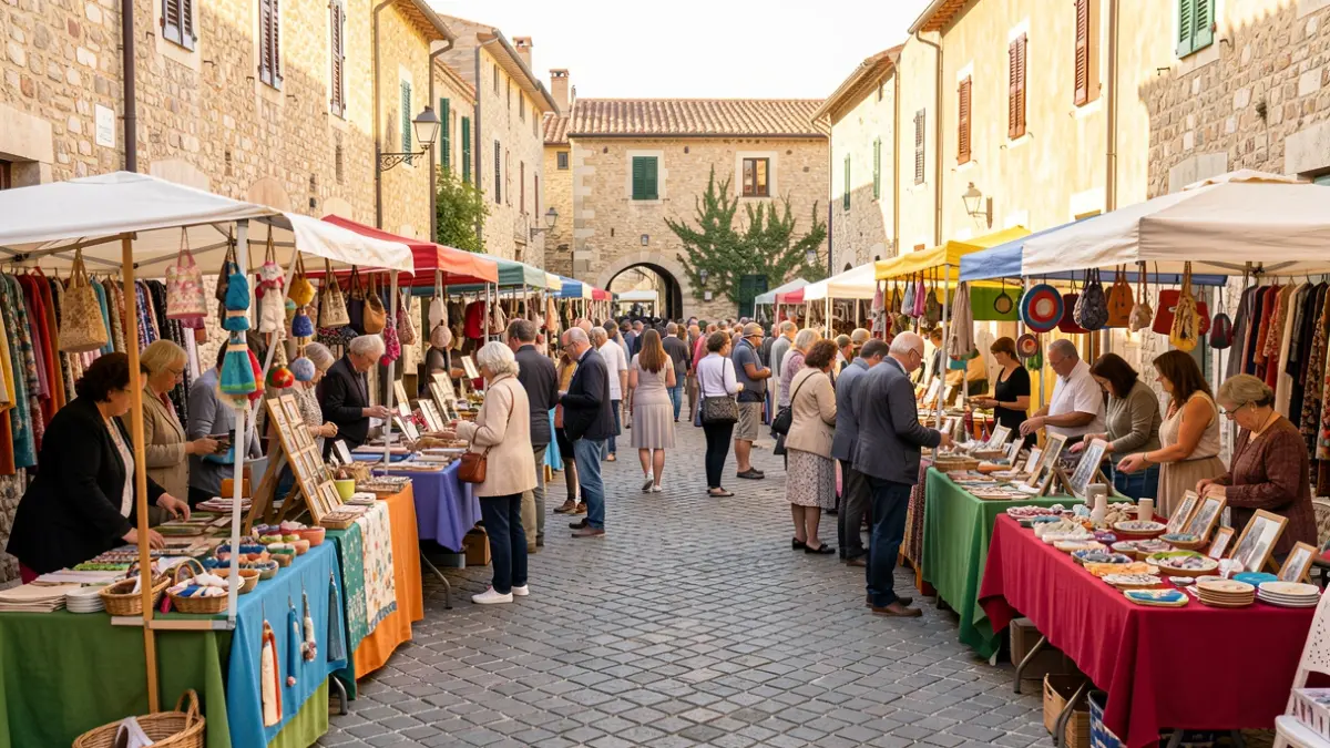 Generic image of a craft fair in Mollet del Vallès with stalls and people.