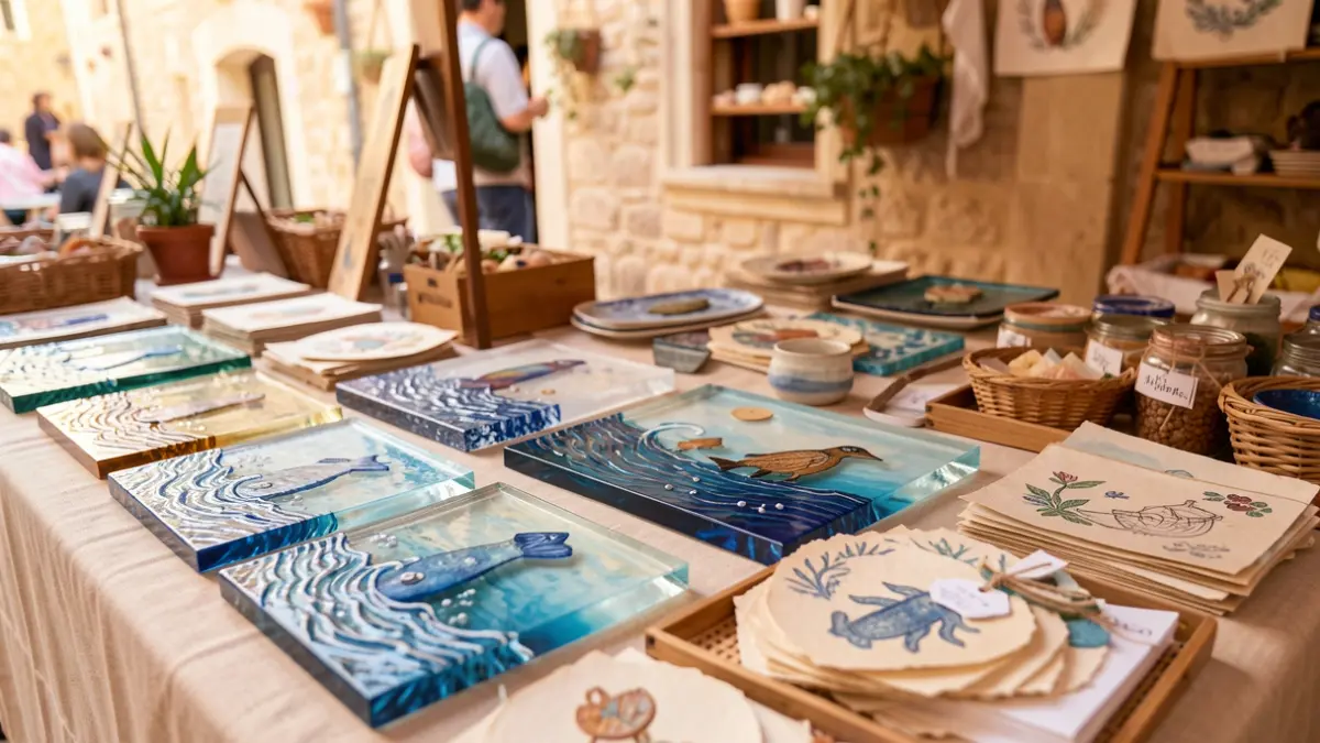 Exposició de productes artesans i d'artesania inspirats en el mar i el paper reciclat.