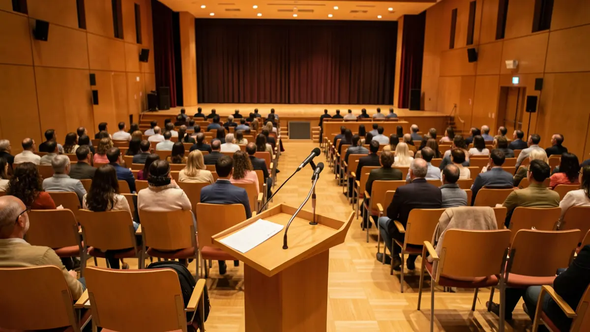 Generic image of an empty university auditorium.