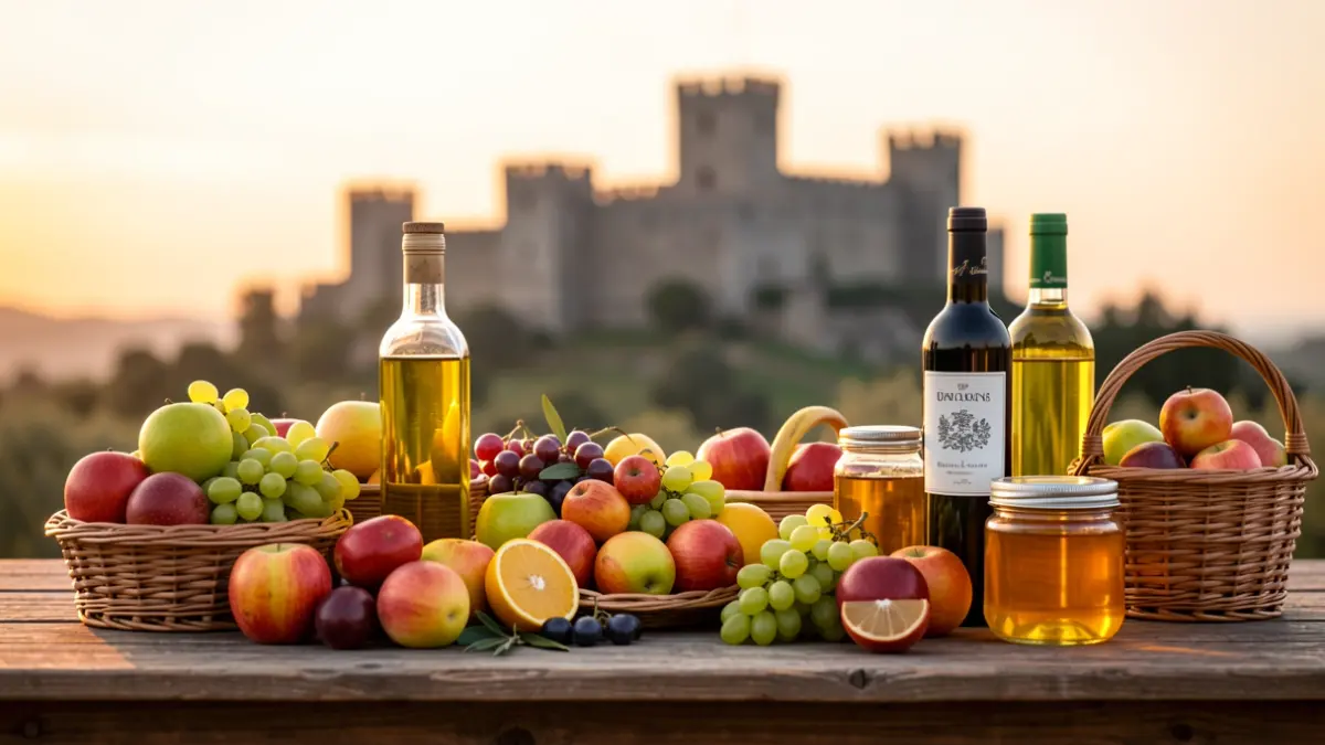 Generic image of Segrià's agri-food products with a castle in the background.