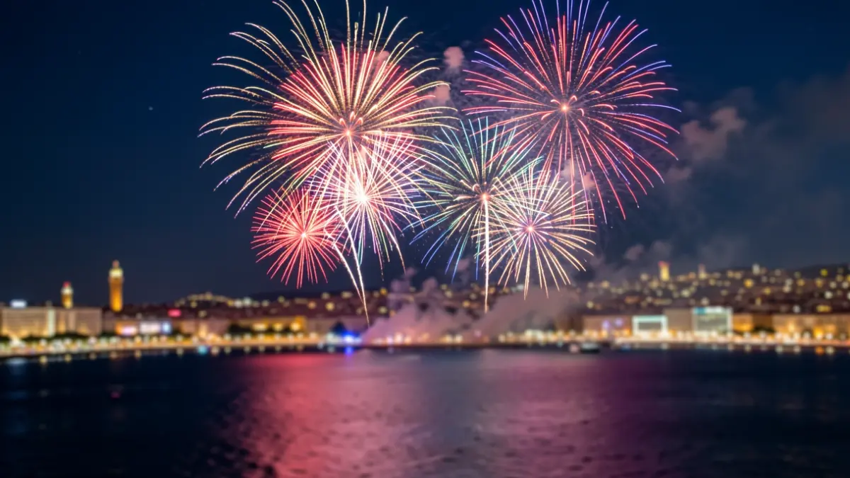 Imagen genérica de fuegos artificiales sobre el mar en Barcelona.