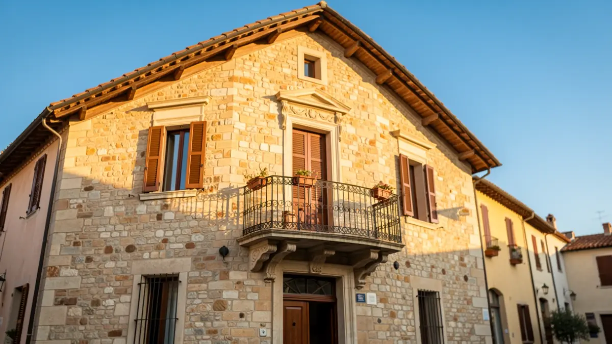 Facade of the Lleida City Hall with a balcony and sunlight.