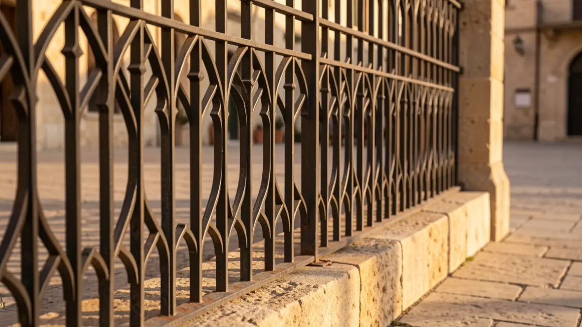 Detail of a new metal fence in Pau Casals square in Lleida, inspired by the Seu Vella.