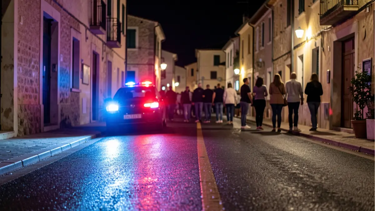 Imatge genèrica de llums d'emergència policials reflectint-se en asfalt mullat.