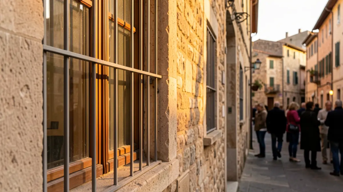 Image of a window with security protection in a residential building.