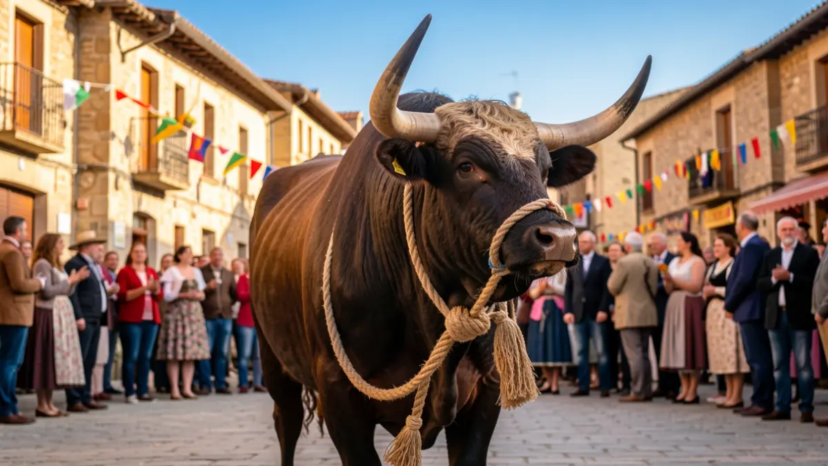 Bulls with ropes during the I Meeting of Bous Capllaçats of the Terres de l'Ebre in La Ràpita.