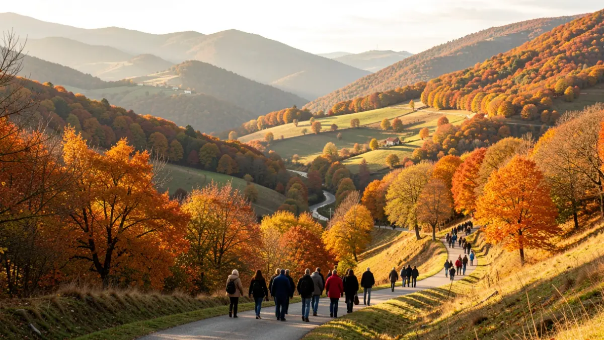 Imagen genérica de paisajes otoñales en el Valle de Arán con bosques de colores vivos.