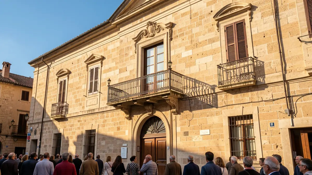 Imatge genèrica de la façana d'un edifici municipal mediterrani amb balcó.