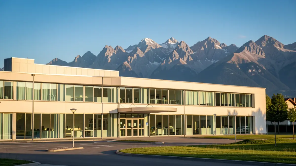 Imatge genèrica d'un centre hospitalari a la Seu d’Urgell amb les muntanyes al fons.
