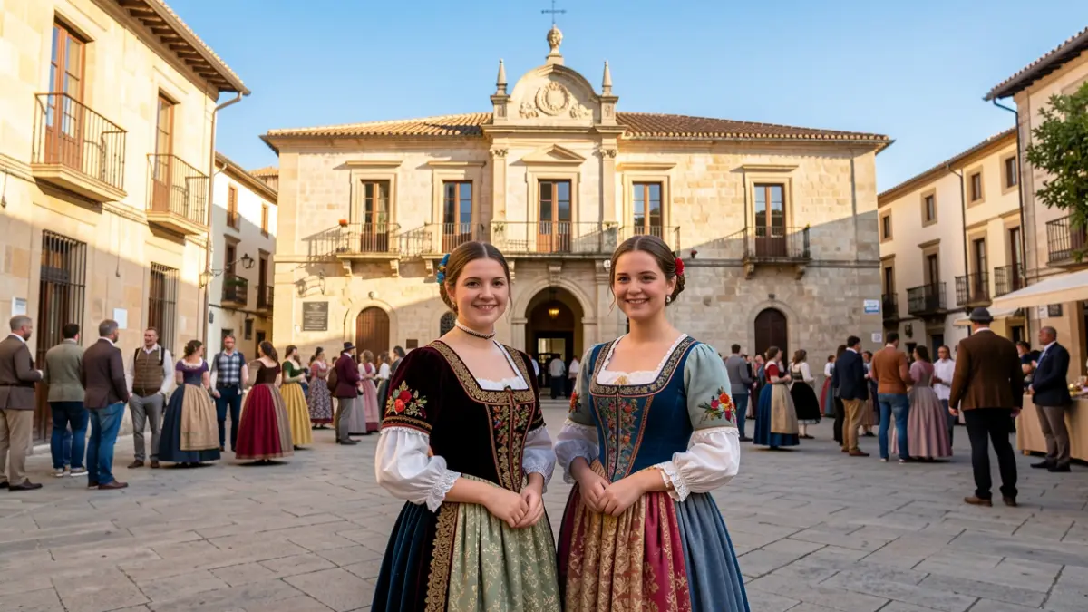 Young 'Hereu' and 'Pubilla' representatives from the Anoia region in front of the Igualada Town Hall.
