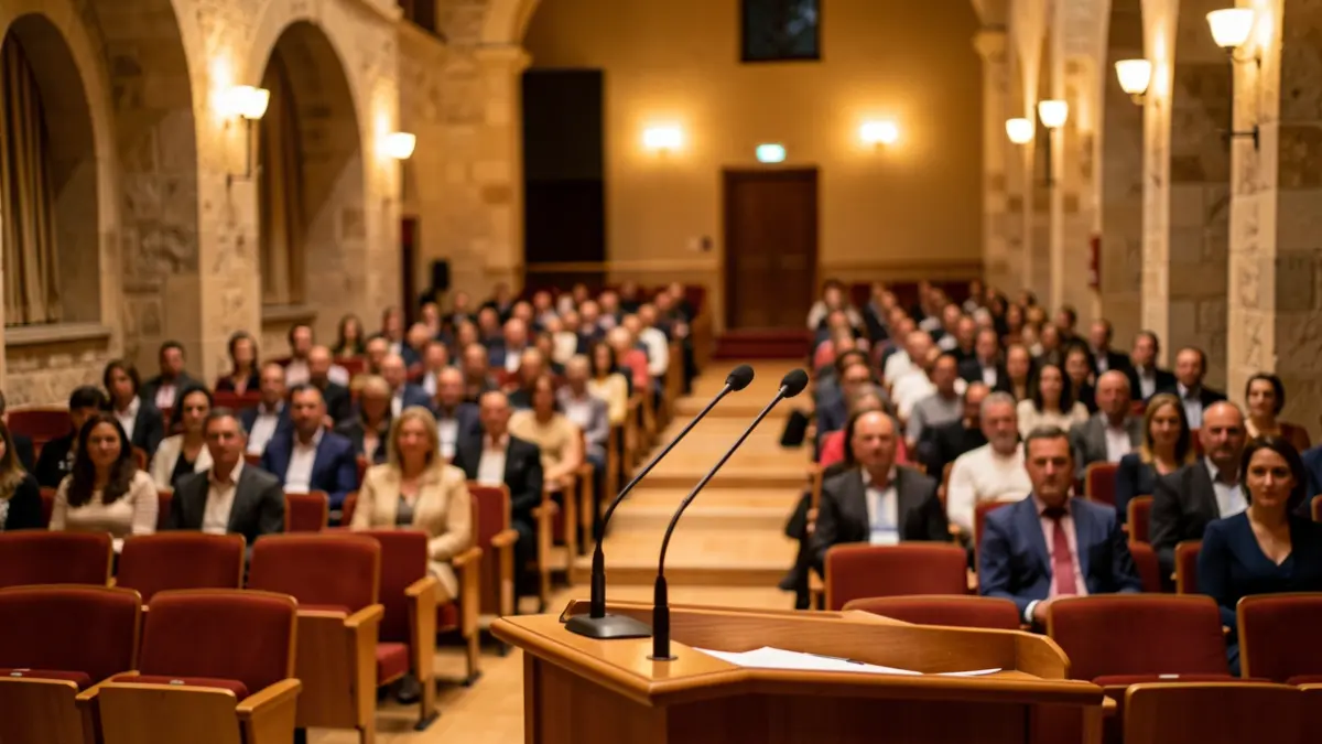 Imatge genèrica d'un auditori universitari durant una inauguració.