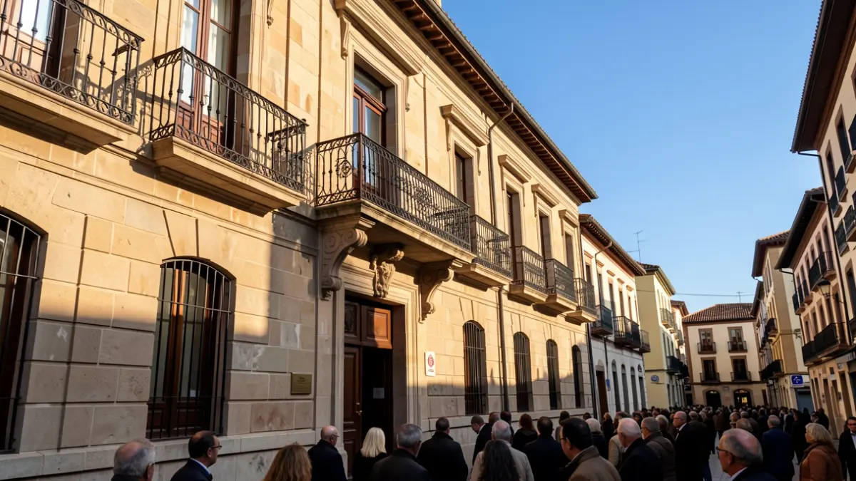 Imagen genérica de la fachada de un ayuntamiento catalán con balcón y barandillas de hierro, luz cálida de tarde y cielo azul.